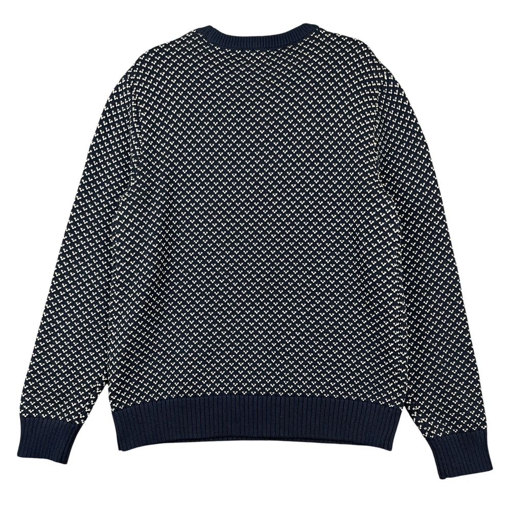 Magaschoni Men's Knit Sweater Medium Navy Blue White Crewneck Cotton Preppy NWT - Picture 5 of 9